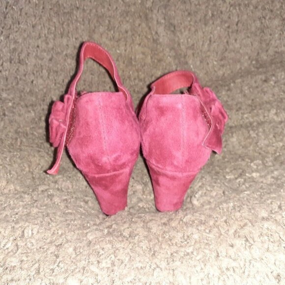 DJANGO & JULIETTE-Splendid-RETRO-Dark Fuschia Suede Mary Jane Bow Heels-Sz 37-NM - Picture 5 of 7